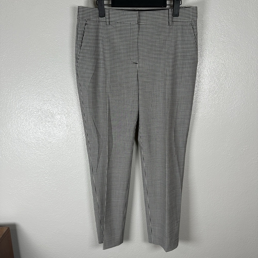 Theory Treeca 2 Black Tailor Check Gingham Wool Blend Straight Ankle Pants Sz 8